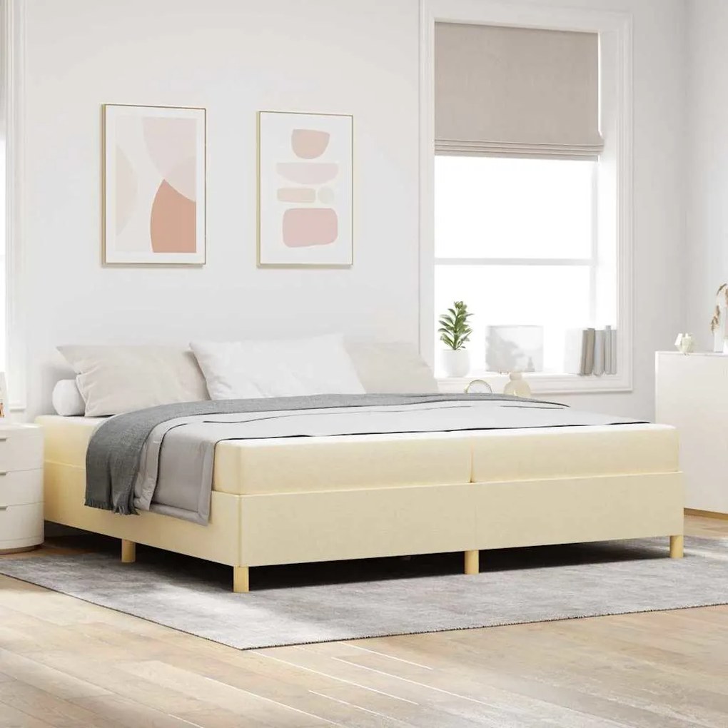vidaXL Cama Box com colchão Branco e Creme 200 x 200 cm tecido