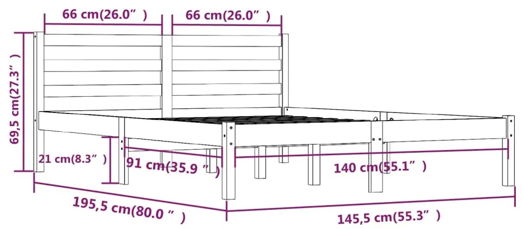 Estrutura de cama 140x190 cm pinho maciço branco