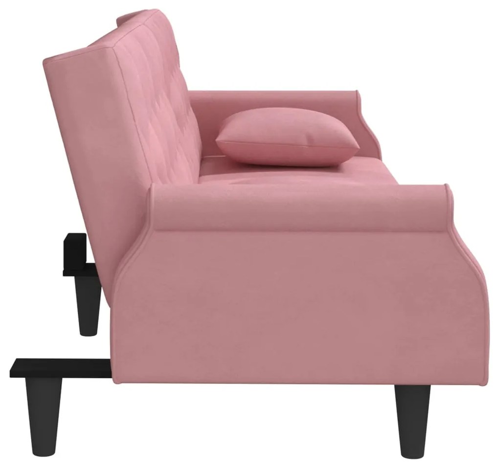 Sofá-cama com apoio de braços veludo rosa