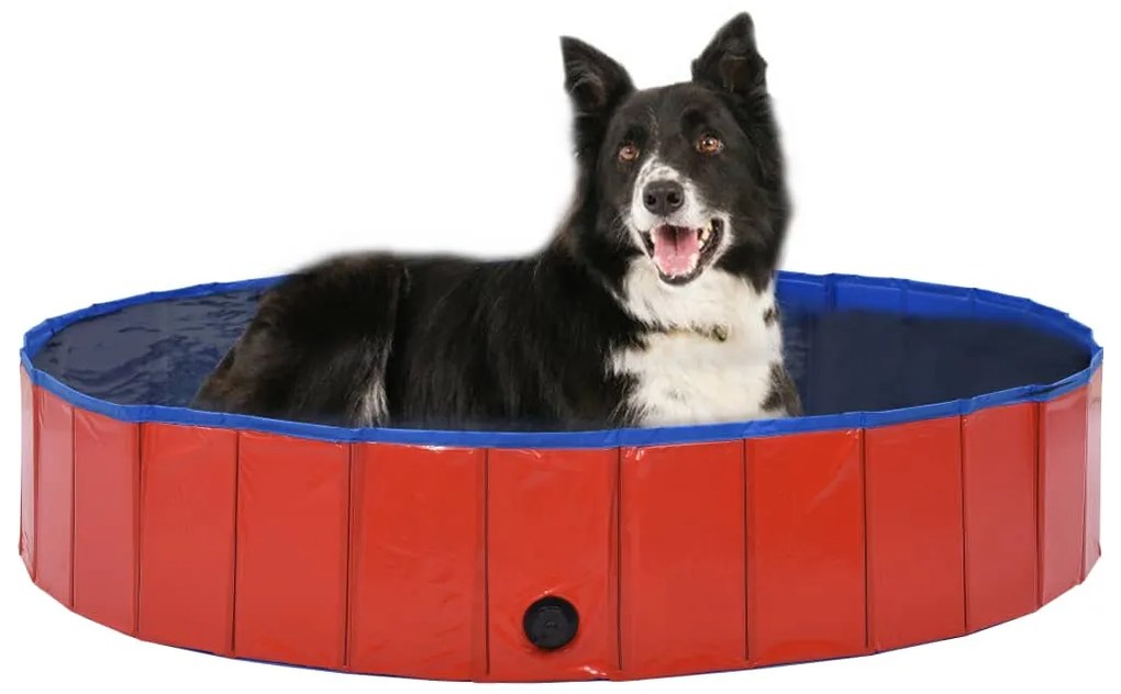 170824 vidaXL Piscina para cães dobrável 160x30 cm PVC vermelho