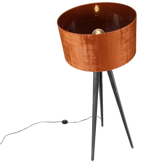 Candeeiro de pé tripé preto com cúpula vermelha 50 cm - Tripod Classic Moderno