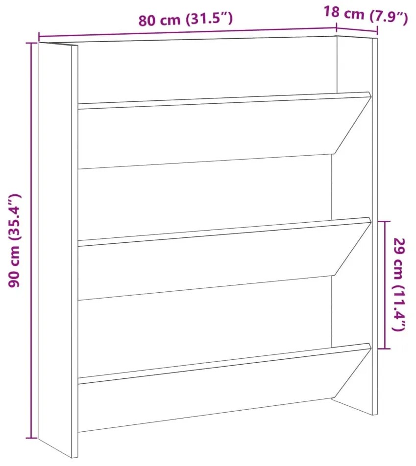 Sapateira de parede 80x18x90 cm derivados madeira madeira velha