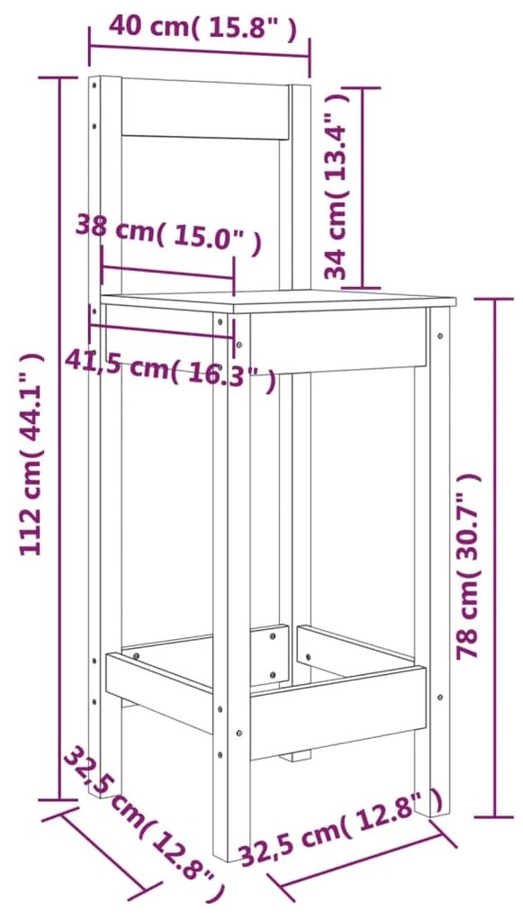 Cadeiras de bar 2 pcs 40x41,5x112 cm pinho maciço