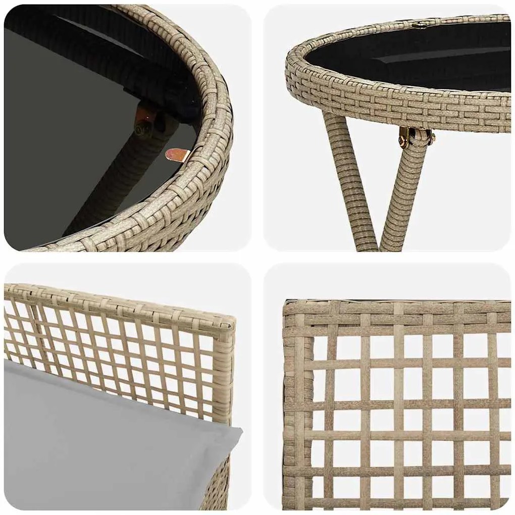 Conjunto de Bistro de Jardim com 3 Peças e Almofadas Bege em Rattan Si