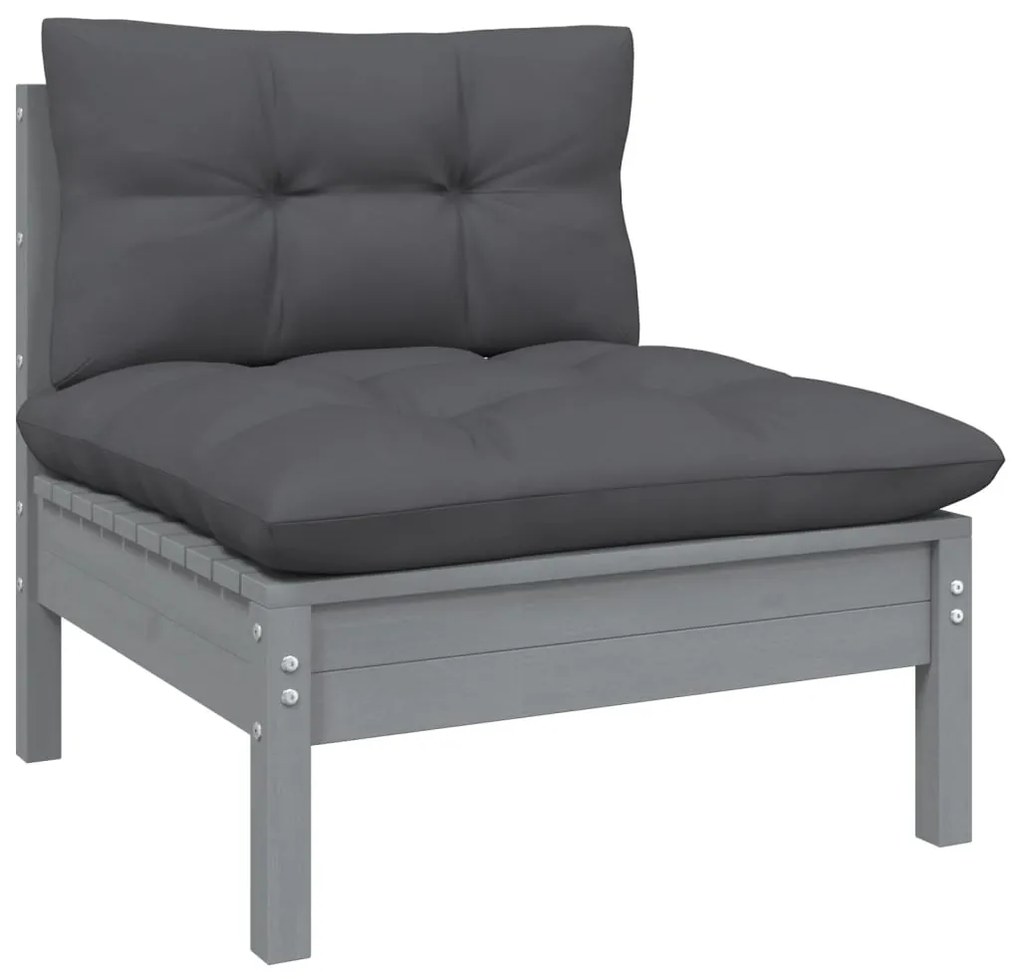 13 pcs conj. lounge de jardim com almofadões antracite pinho