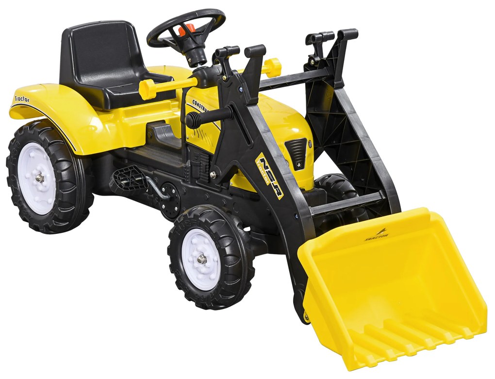 HOMCOM Trator a Pedal para Crianças acima de 3 Anos Trator Escavadora Infantil com Pá Dianteira Veículo a Pedais Carga Máxima 35 kg 114x41x52 cm Amarelo e Preto