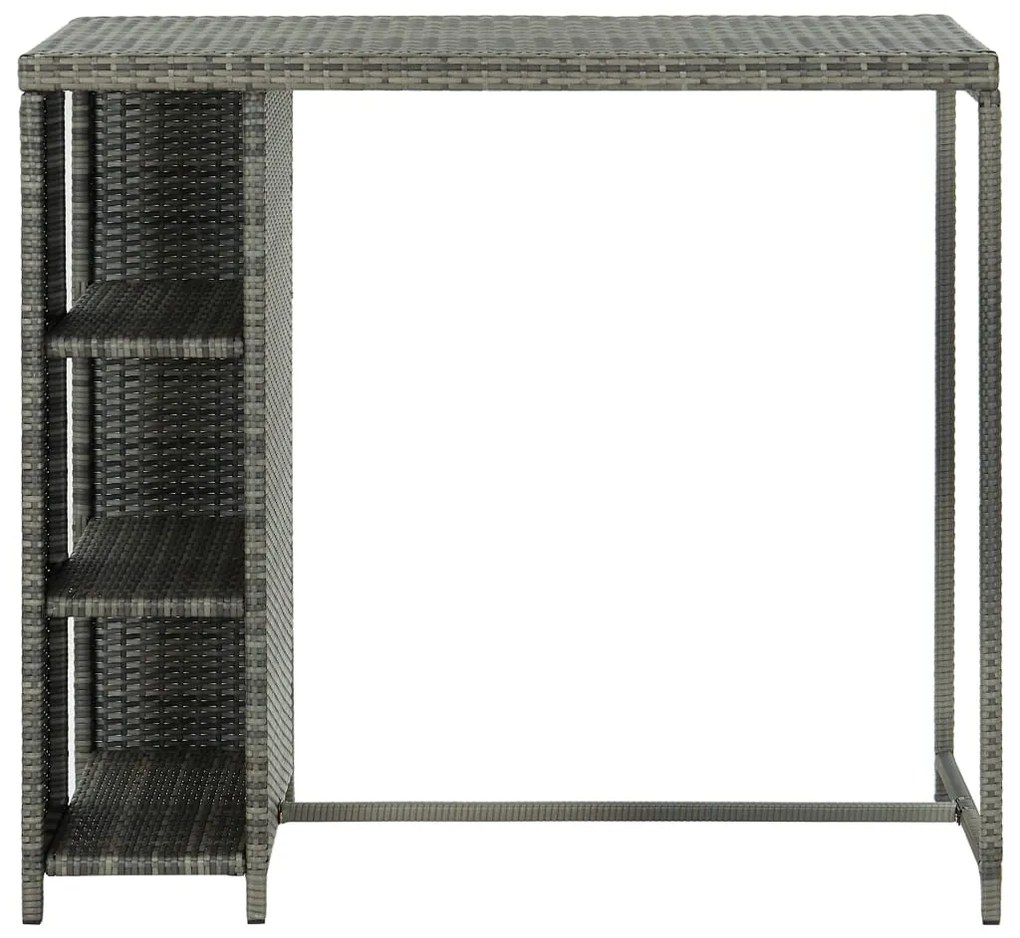 Mesa de bar com prateleiras 120x60x110 cm vime PE cinzento