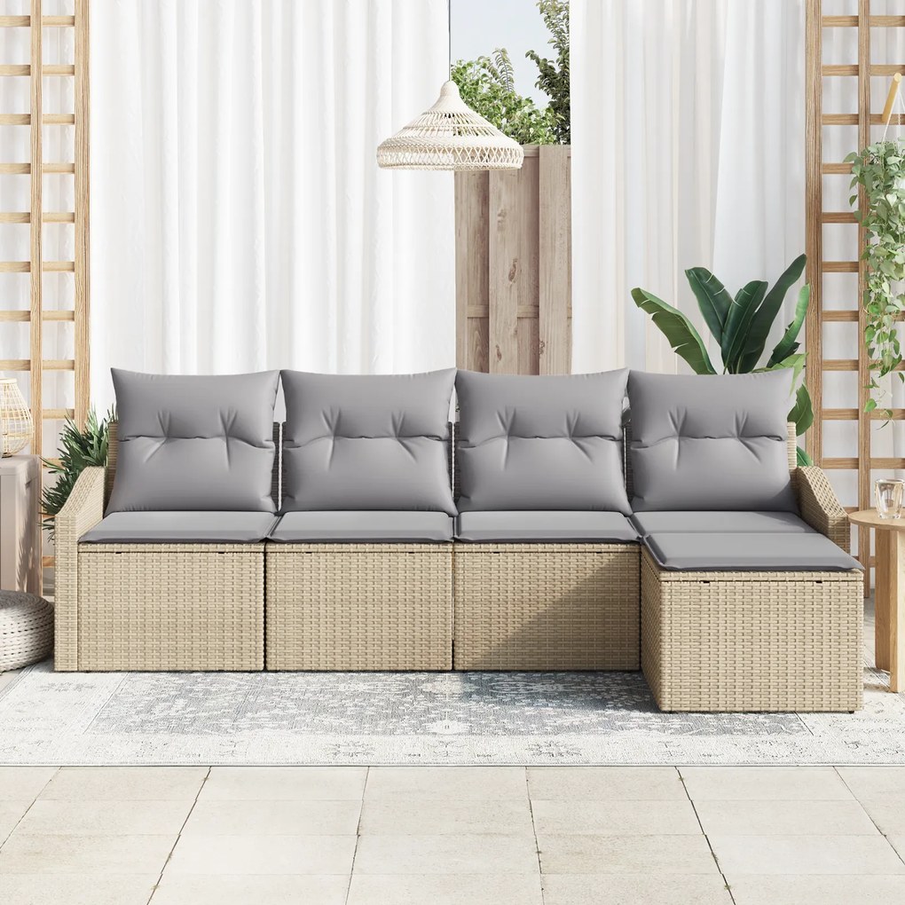 Conjunto de Jantar de Jardim com 5 Peças e Almofadas Bege em Rattan Si