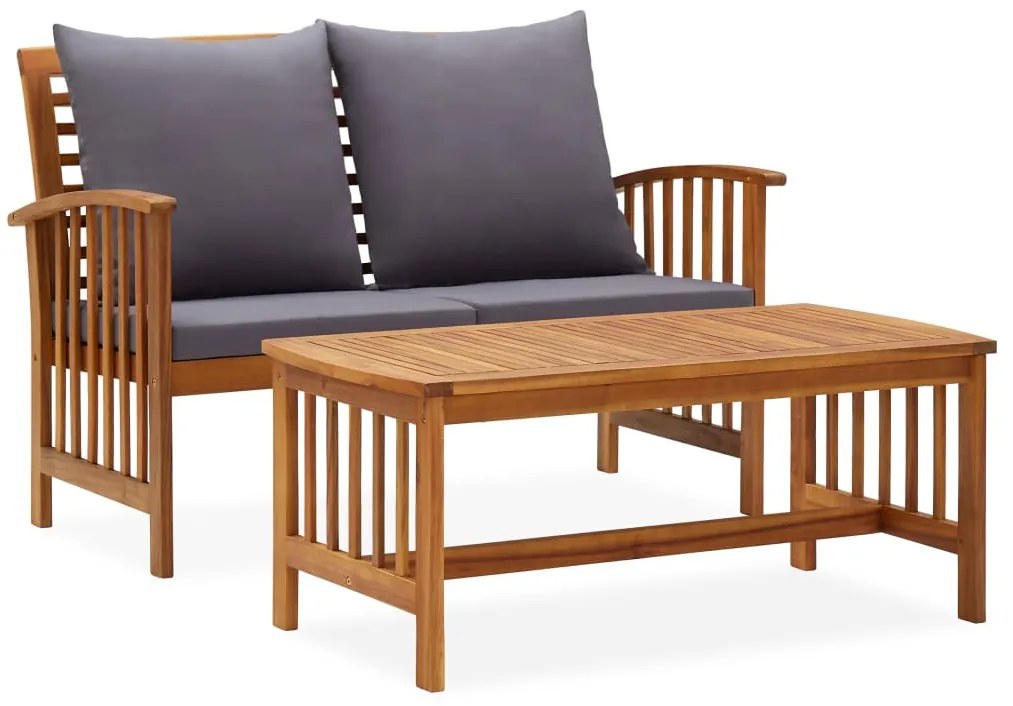 2 pcs conjunto lounge de jardim c/ almofadões acácia maciça