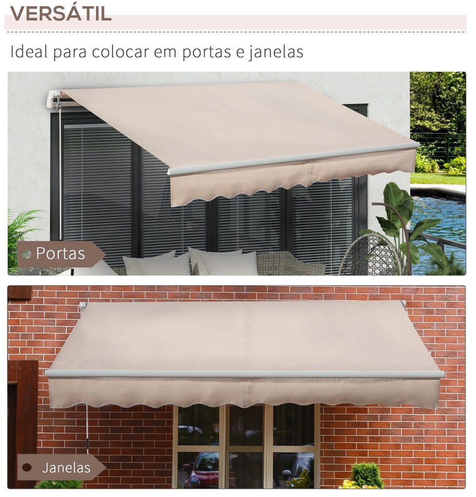 Toldo Manual Retrátil 295x200 cm Toldo para Varanda com Manivela de Me