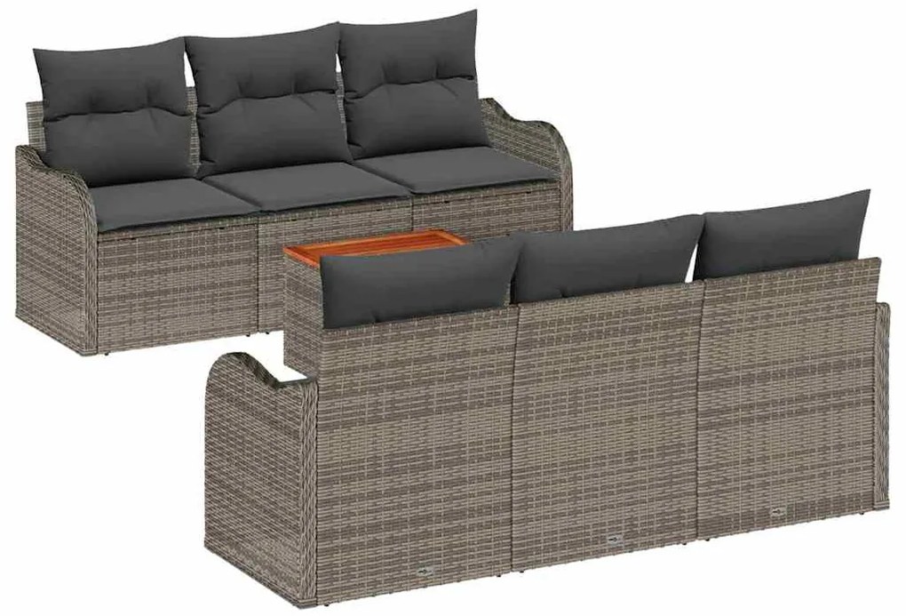 Conjunto de sofá de jardim com 7 peças e almofadas em cinza, feito de