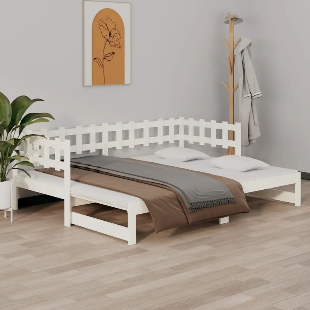 Sofá-cama de puxar 2x(80x200) cm pinho maciço branco