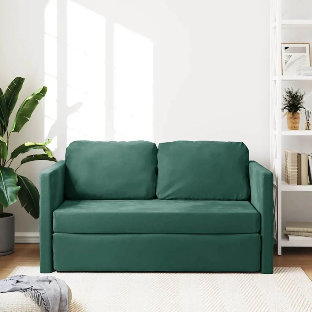 Sofá-cama sem pés 122x204x55 cm veludo verde-escuro