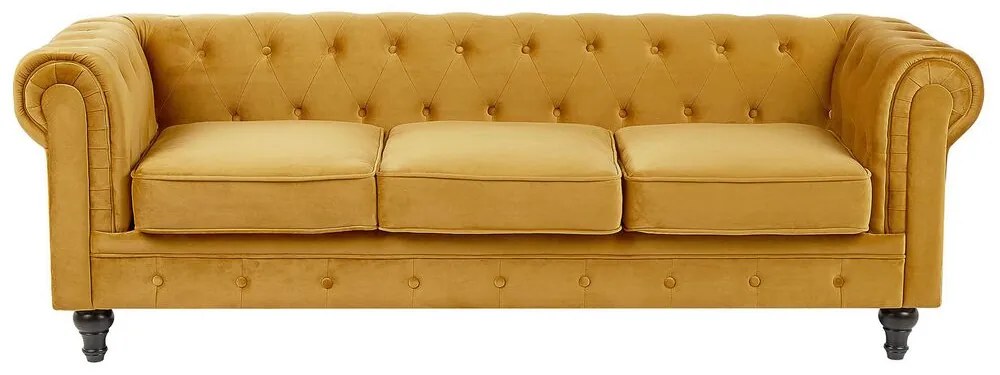 Sofá de 3 lugares em veludo amarelo mostarda CHESTERFIELD Beliani