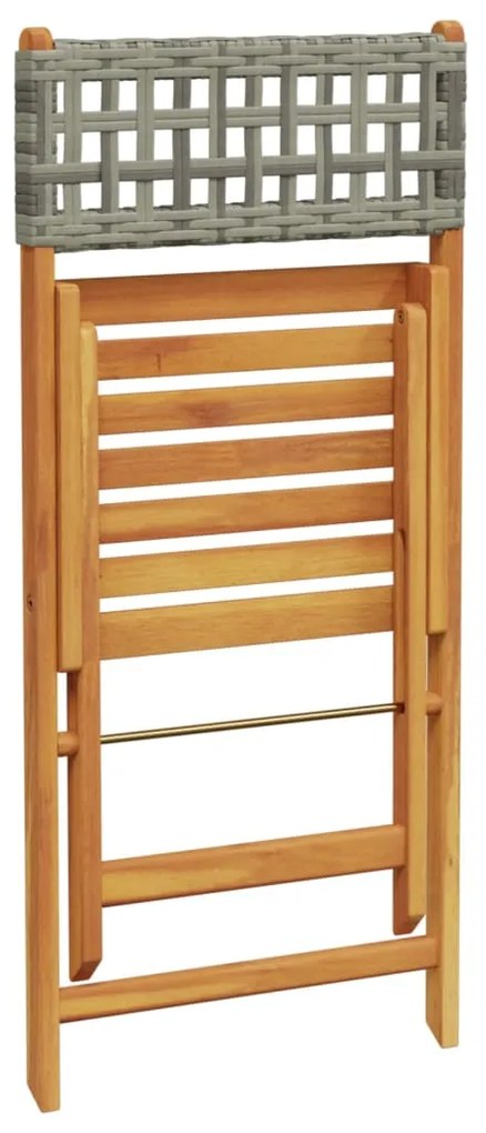 3 pcs conjunto de bistrô vime PE e madeira maciça cinzento