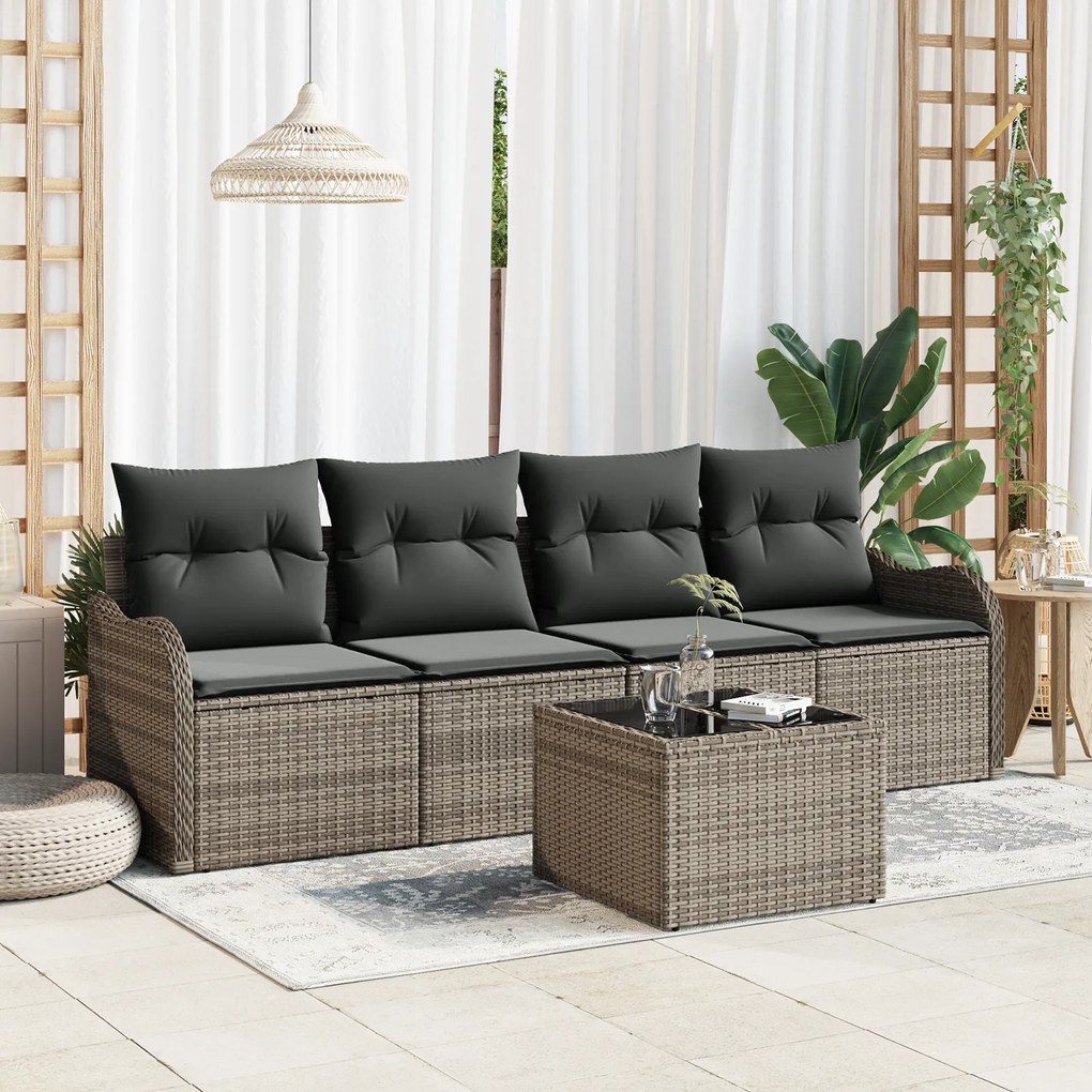 Conjunto de Sofás de Jardim vidaXL 5 Peças com Almofadas Cinza em Ratt