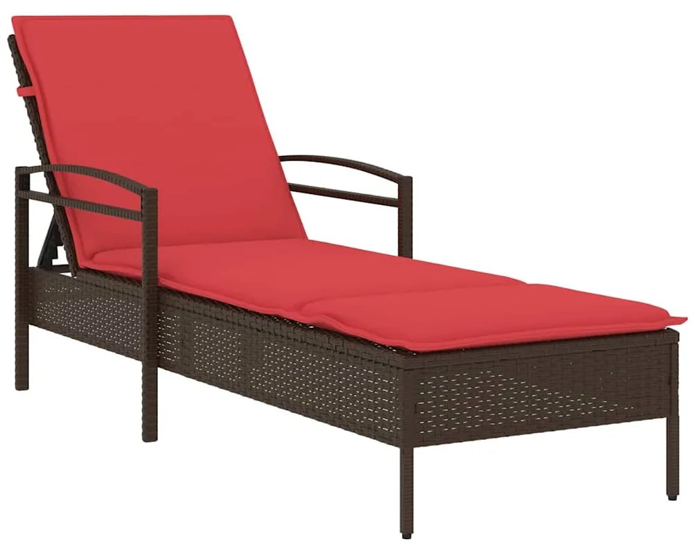Espreguiçadeira com almofada marrom 63x200x81 cm vime sintético (apena