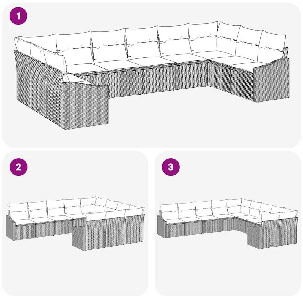 Conjunto de Sofá de Jardim com 10 Peças e Almofadas Bege em Rattan Sin