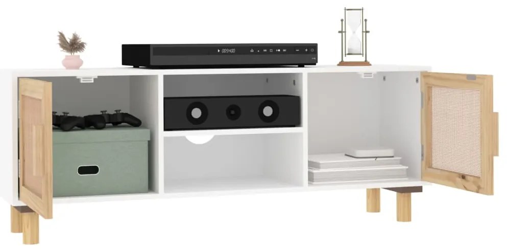 Móvel de TV 105x30x40 cm pinho maciço/vime natural branco