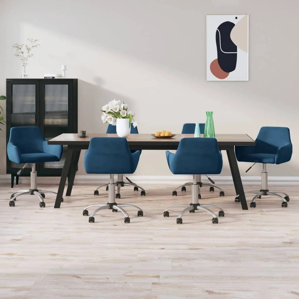 vidaXL Cadeiras de jantar giratórias 6 pcs veludo azul
