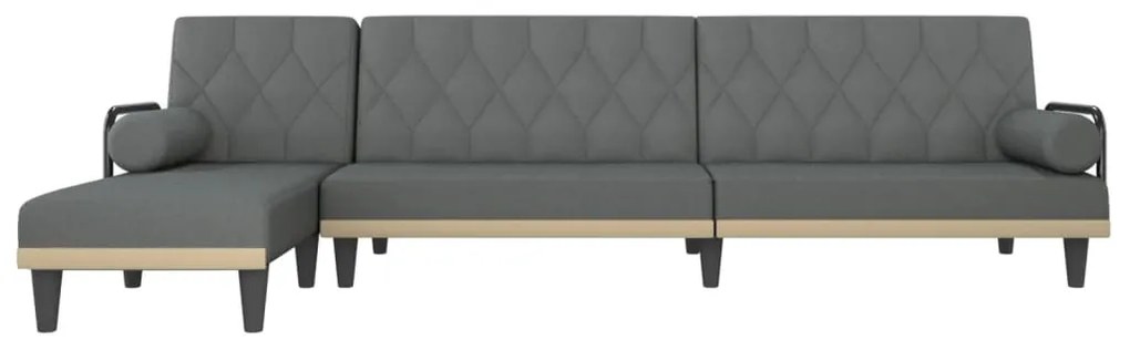 Sofá-cama em forma de L 260x140x70 cm tecido cinzento-escuro