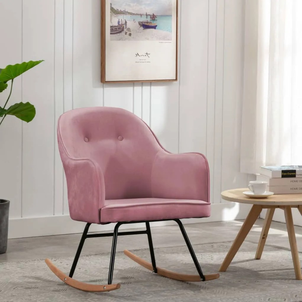 Cadeira de baloiço veludo rosa