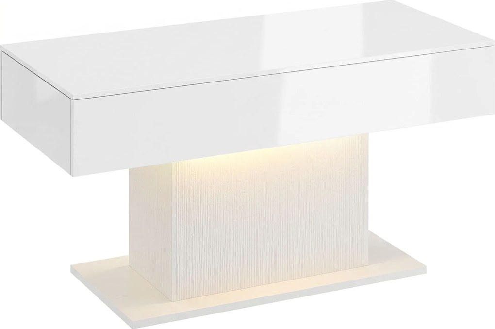 HOMCOM Mesa de centro LED com armazenamento, alto brilho, moderna, 2 gavetas &amp; controle remoto, Branco | Aosom Portugal
