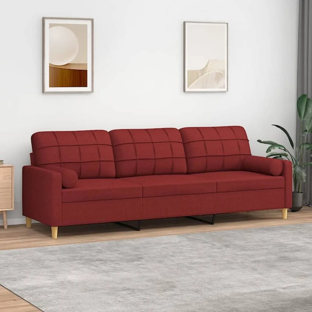 vidaXL Sofá 3 lug. c/ almofadas/almofadões 210cm tecido vermelho tinto