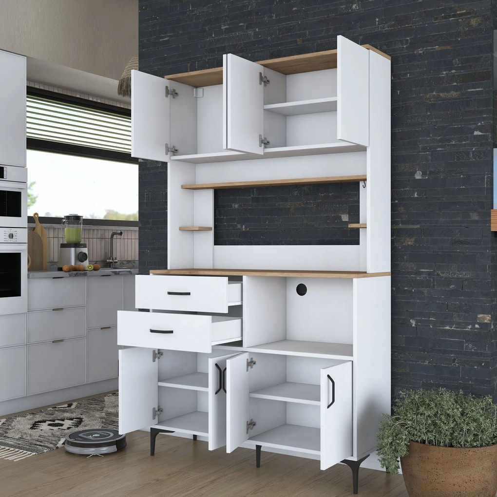 Armário Alto de Cozinha "Stella" - Nogueira e Branco - Design Moderno