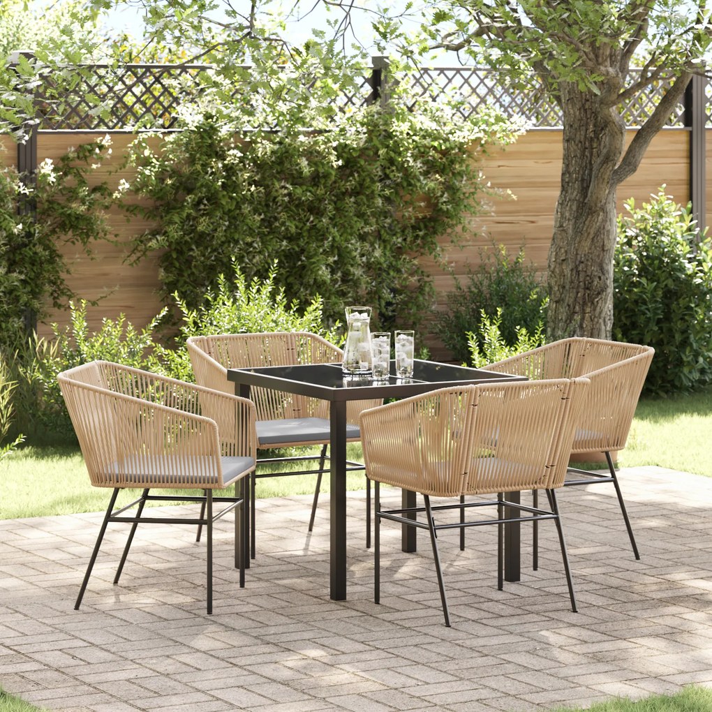 vidaXL Conjunto de Jantar de Jardim de 5 Peças com Almofadas em Rattan Sintético Castanho