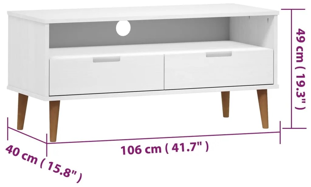 Móvel de TV Eva de 106cm em Madeira de Pinho - Branco - Design Escandi