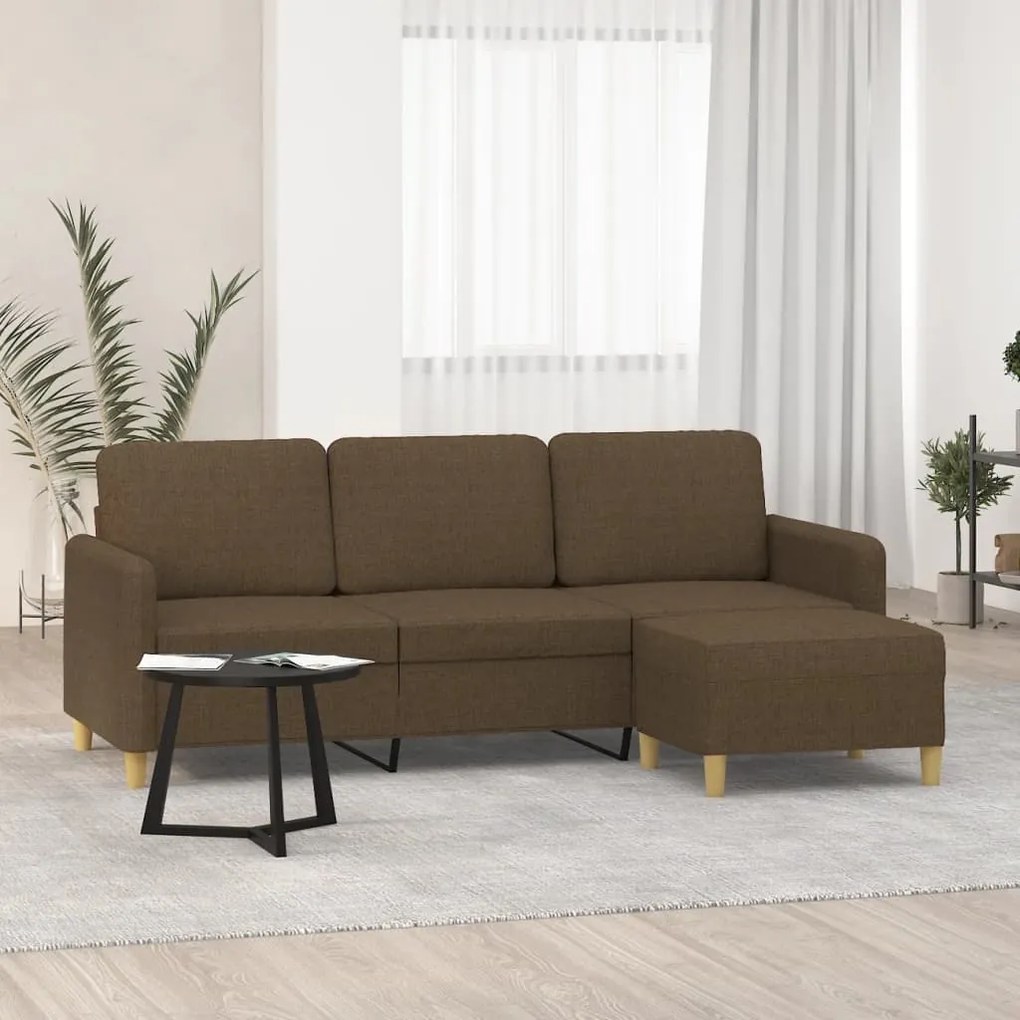 3153598 vidaXL Sofá de 3 lugares com apoio de pés 180 cm tecido castanho