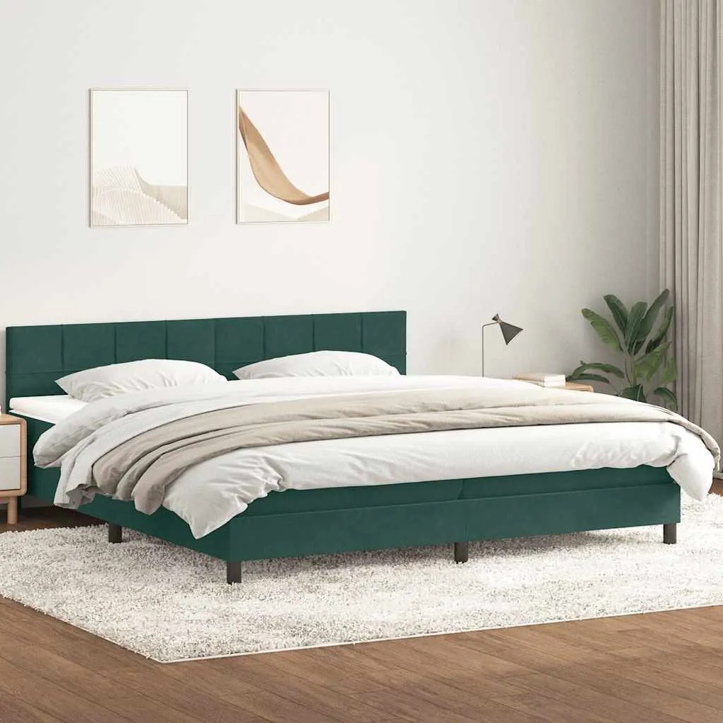 vidaXL Cama com molas/colchão 180x210 cm veludo verde-escuro