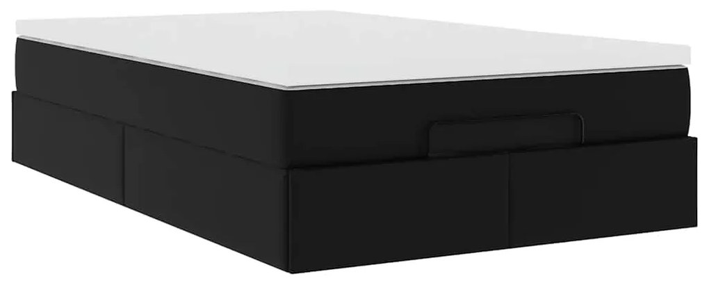 Estrutura de cama otomana com colchão preto Couro falso