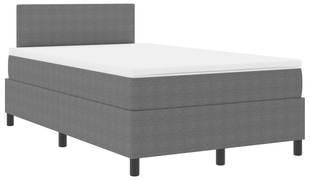 Cama Box Spring com Colchão Cinza 120x200 cm Tecido de Veludo Cotelê