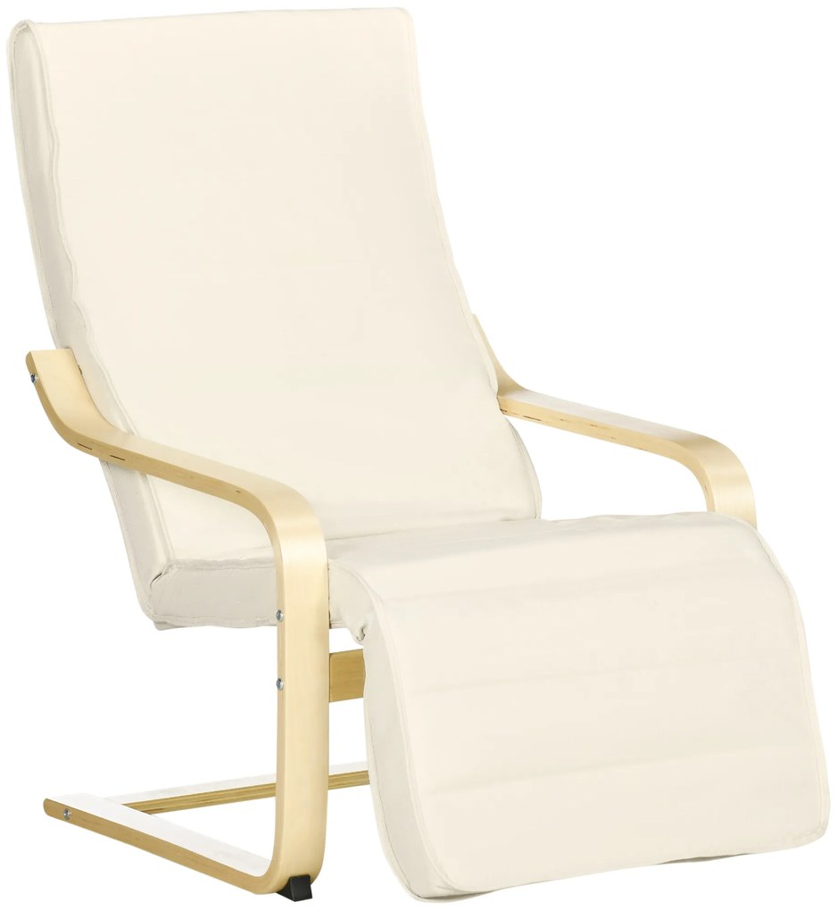 HOMCOM Poltrona Relax com Apoio para os Pés Ajustável Estofada em Tecido com Estrutura de Madeira 66,5x94x100 cm Creme