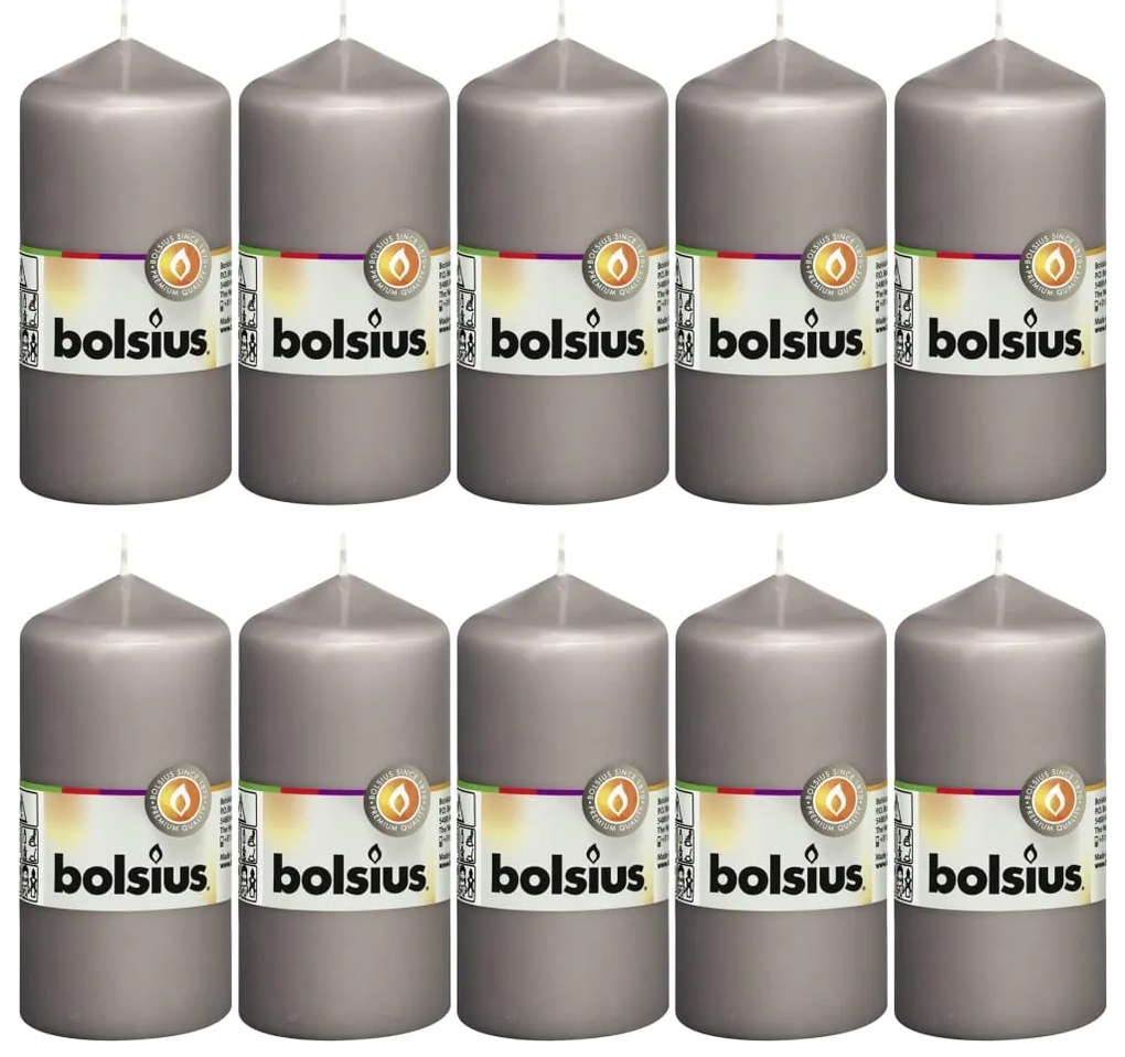 Bolsius Velas cilíndricas 10 pcs 120x58 mm cinzento