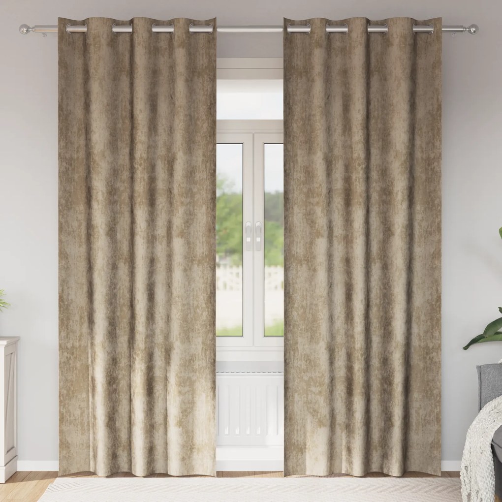 vidaXL Cortinas de Veludo 2 pcs com Ilhós Champanhe 245x140 cm