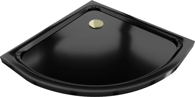 Mexen Flat base de duche semicircular slim 100 x 100 cm, preto, sifão dourado - 41701010G