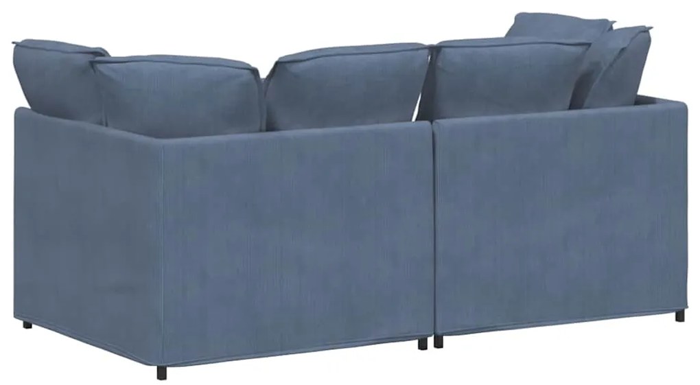 Sofá modular com almofadas tecido corduroy azul