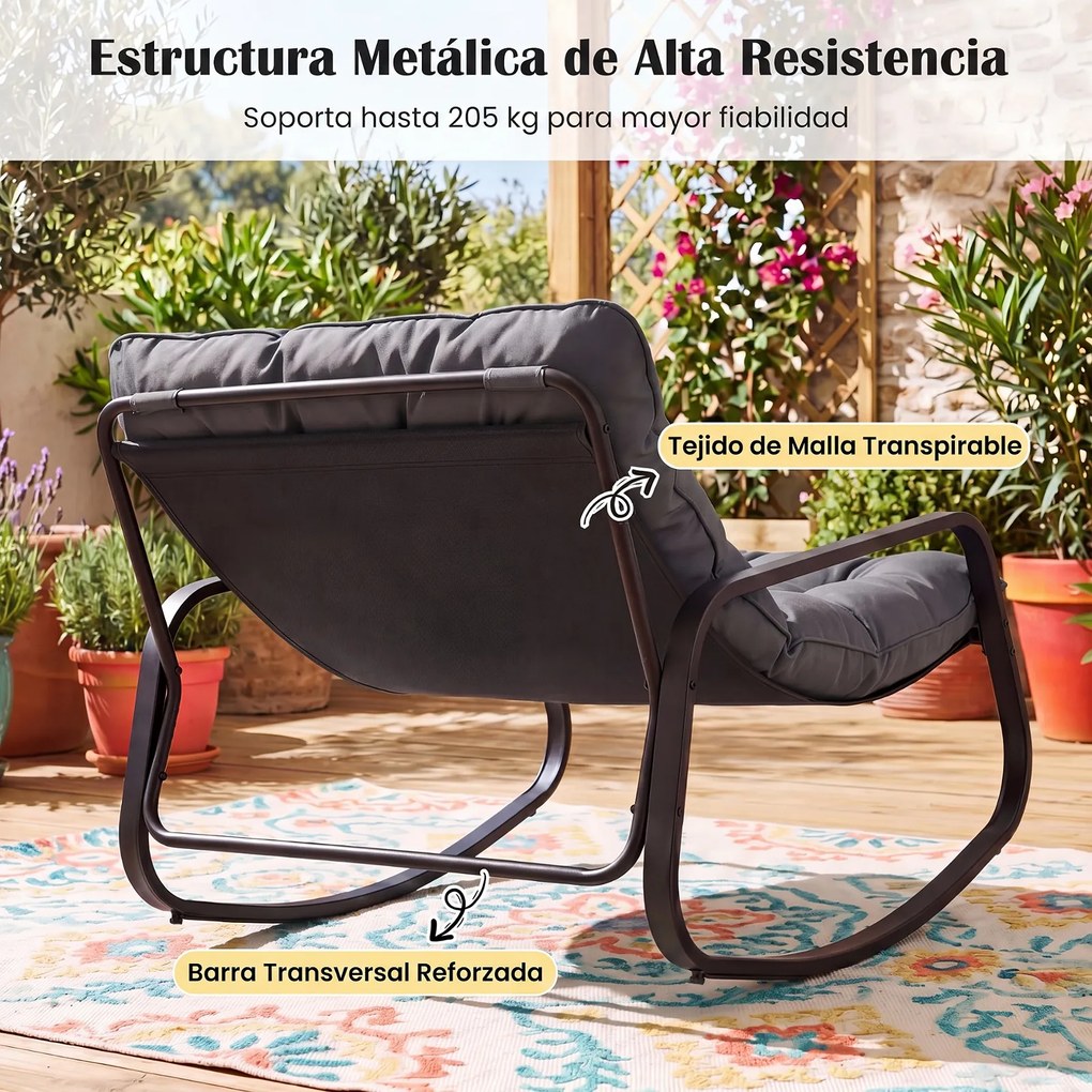Cadeira de Baloiço para Exterior, 120 x 91 x 78 cm, Almofada Removível, Cinzento