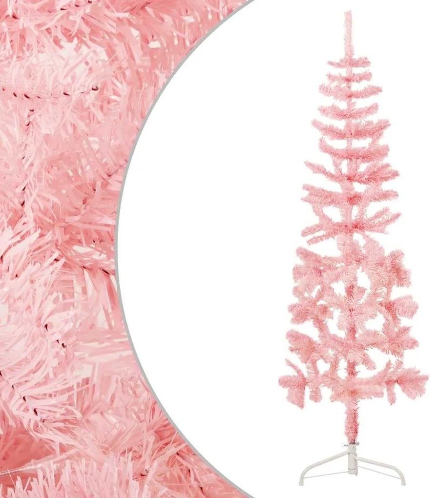 Meia árvore de Natal fina com suporte 180 cm rosa