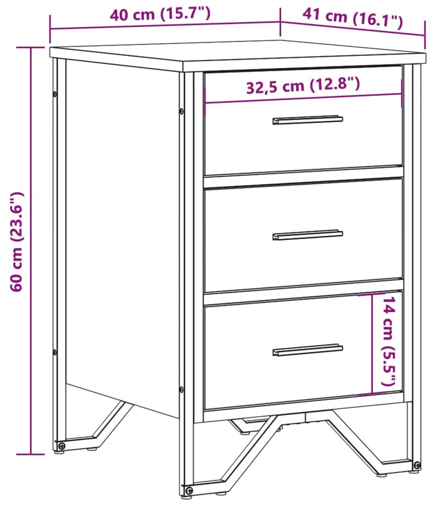 Mesa cabeceira 40x41x60 cm derivados madeira carvalho castanho