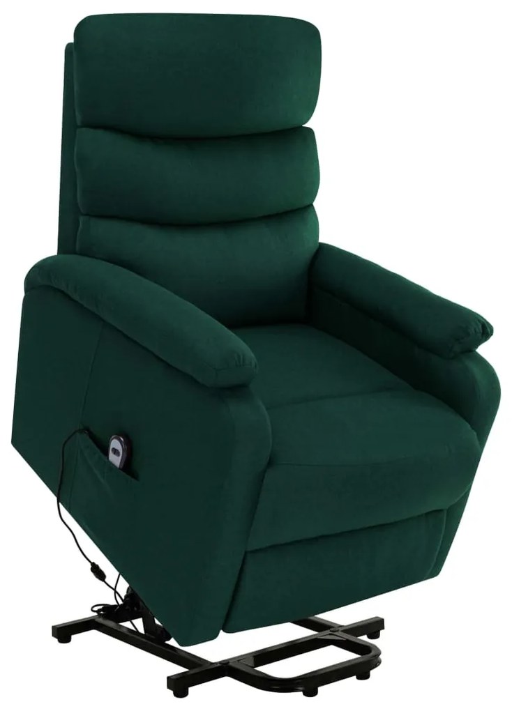 vidaXL Poltrona elevatória de massagens tecido verde-escuro