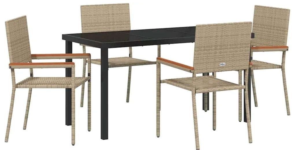 Conjunto de Jantar de Jardim 5 Peças Bege em Rattan Sintético