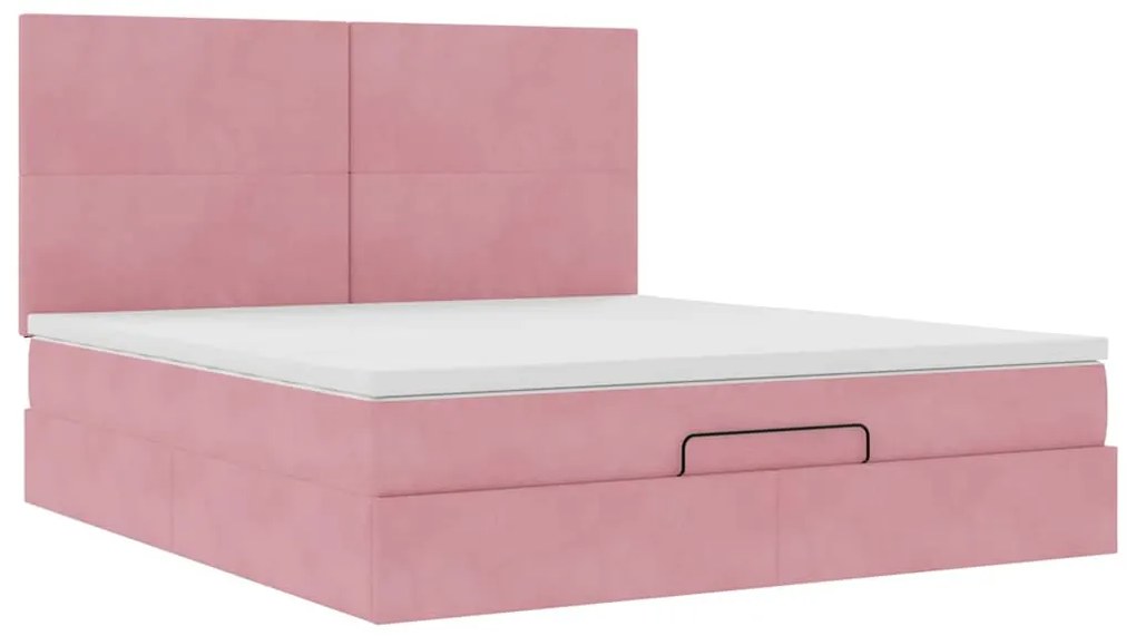 Estrutura de cama otomana com colchões 160x200 cm veludo rosa