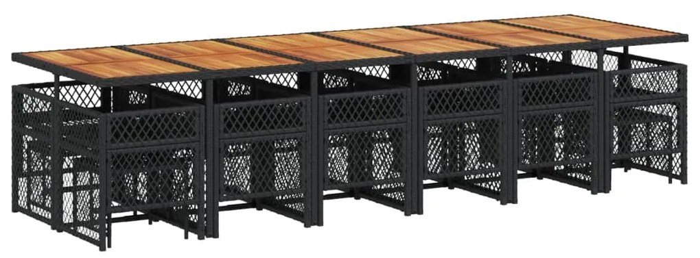 17 pcs conjunto de jantar p/ jardim c/ almofadões vime PE preto