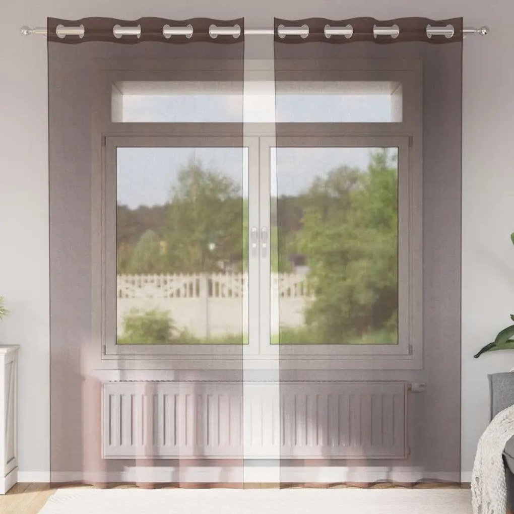 vidaXL Cortinas de voile com ilhós 2 pcs castanho 140x225 cm