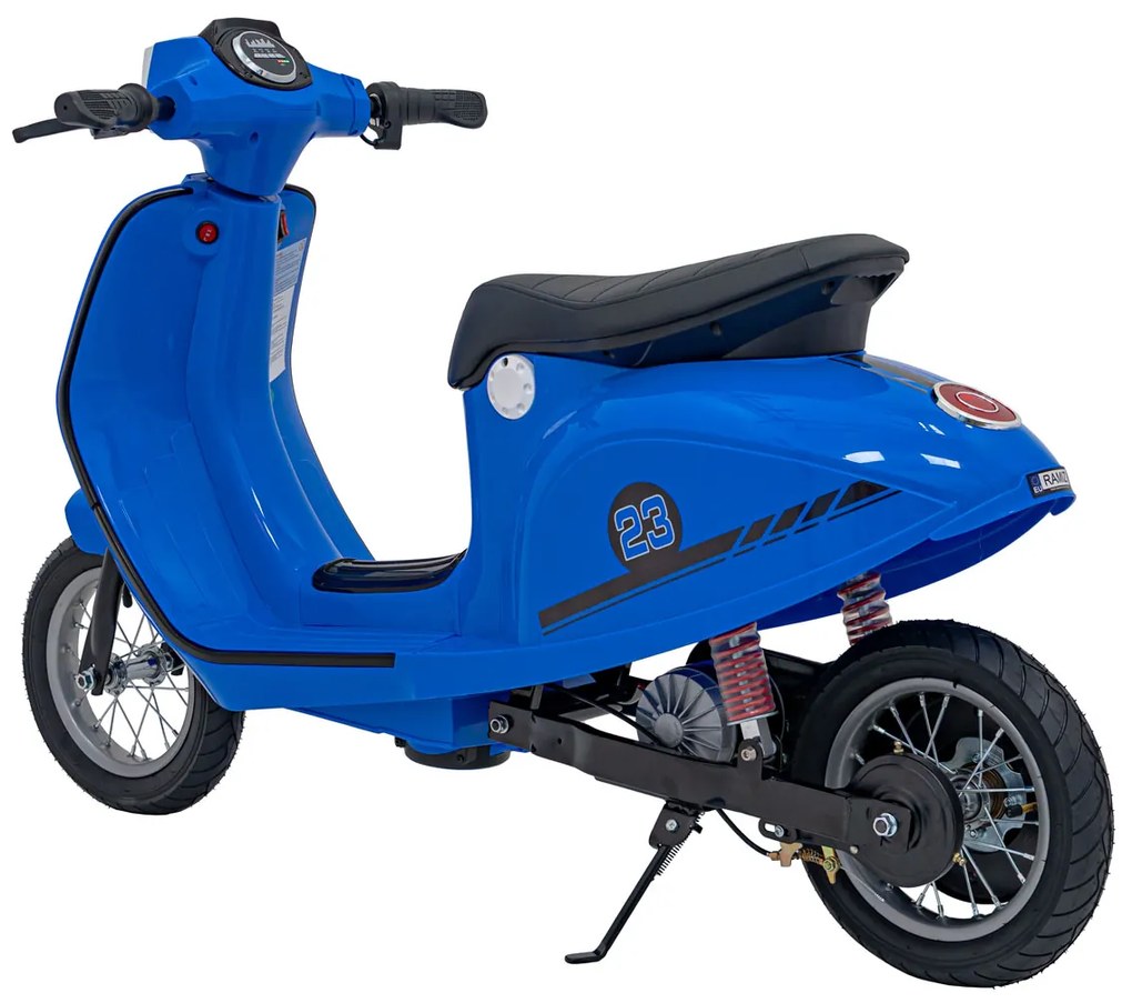 Vespa elétrica para Crianças 24V Retro Scooter 23, Rodas AR assento couro ecológico Azul