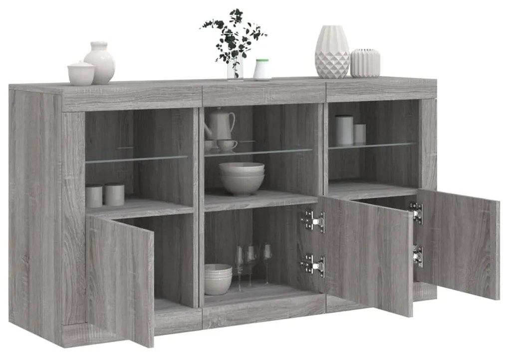 vidaXL Aparador com luzes LED 123x37x67 cm cinzento sonoma